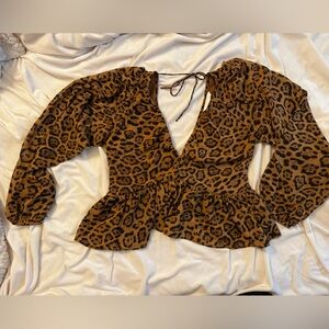 H&M Women’s Leopard Print Chiffon Long Sleeve Blouse
